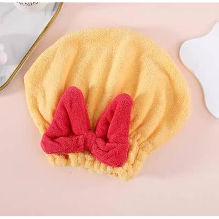 Microfiber Hair Towel Cap For Women Shower Soft Super Absorbent Quick Dry (Yellow) - Image 2